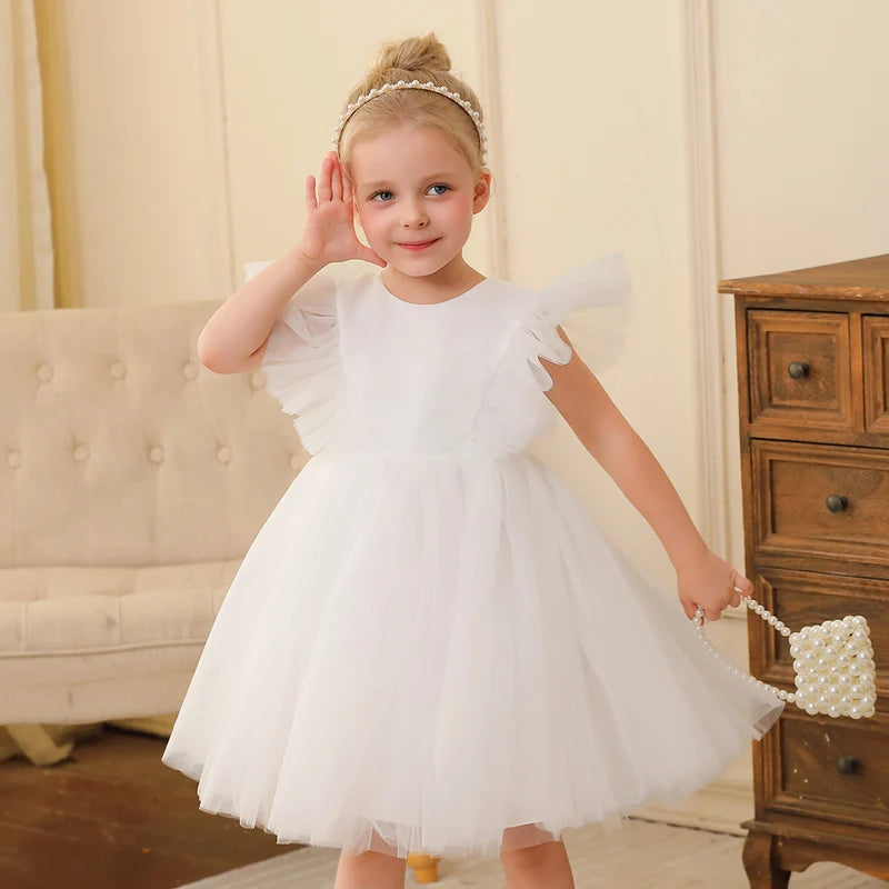 Vestido de princesa sem mangas infantil, vestido curto de verão para meninas, festa de aniversário, performance de evento, simples, 3-10