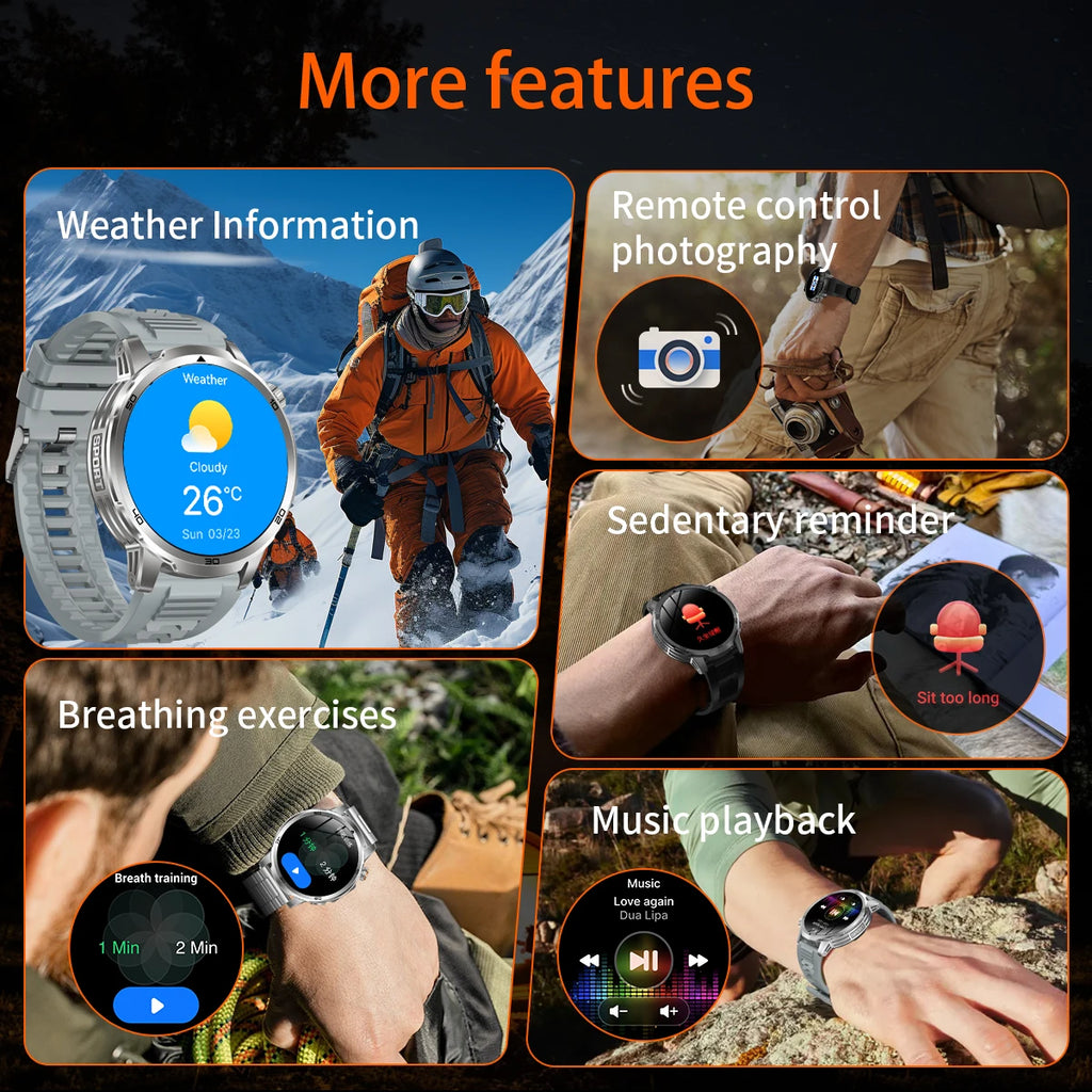 Novos Relógios Inteligentes Militares para Atividades ao Ar Livre 2026, Tela AMOLED de 1,85 polegadas, Bateria Grande de 1000mAh, À Prova D'água 10ATM, Chamada, Esportes, Pulseira Fitness Masculina