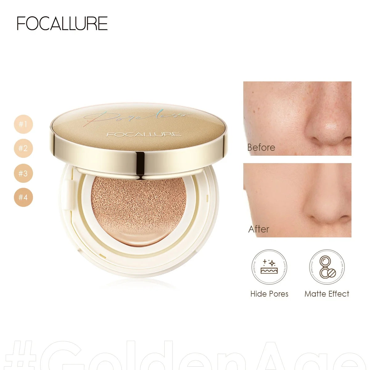 Focusallure fundação almofada de ar à prova dwaterproof água base fosca poros alta cobertura creme facial nutritivo suave fundação maquiagem