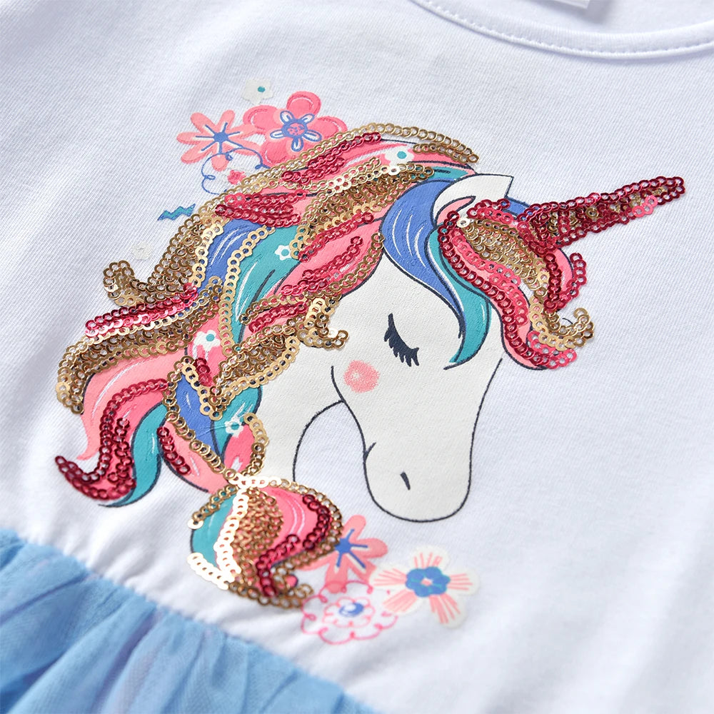 Dxton princesa bolo malha vestido meninas vestido de festa de aniversário branco crianças roupas de algodão outono crianças dos desenhos animados lantejoulas outfits