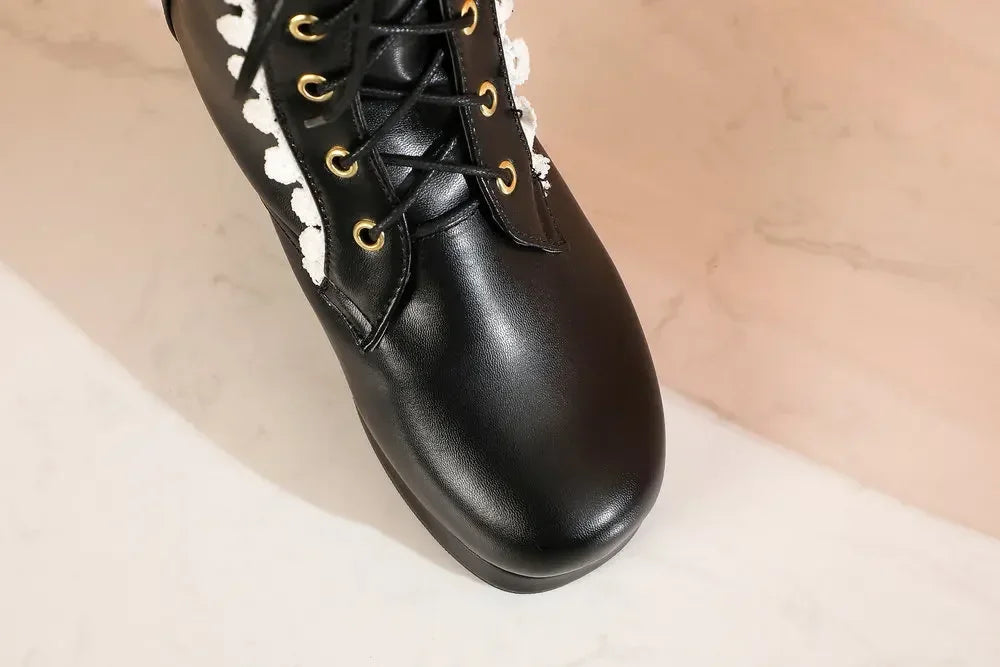 Moda feminina lolita meados de bezerro botas outono inverno elegante senhora cosplay sapatos de festa plataformas couro plus size botas dropship