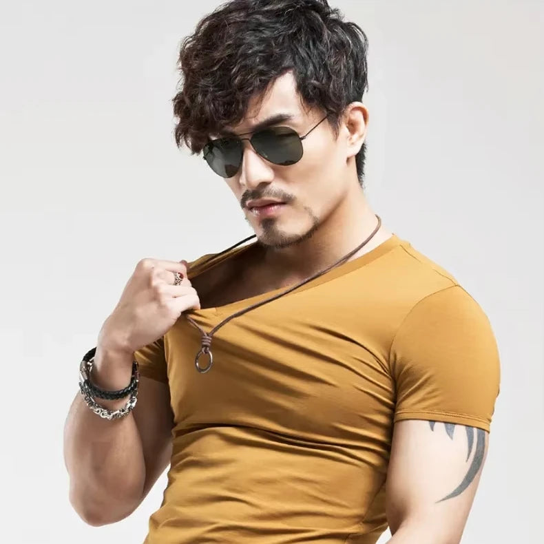 Camiseta Masculina Nova 2026, Gola V, Manga Curta, Moda Fitness, Tamanho 5XL