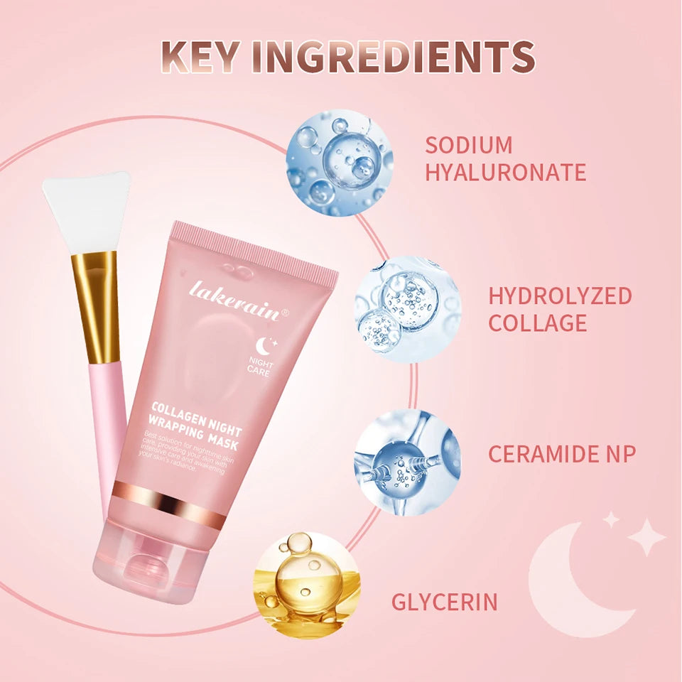 Conjunto de máscara facial de colágeno para embrulho noturno, máscara de embrulho noturno de colágeno coreano, hidrata profundamente, creme de máscara de cuidados noturnos