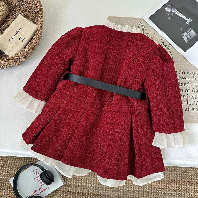 MILANCEL New Autumn Kids Dress 2-7Y Fleece Padded Girls Coat +Belt Korean Version Loose Children Clothes