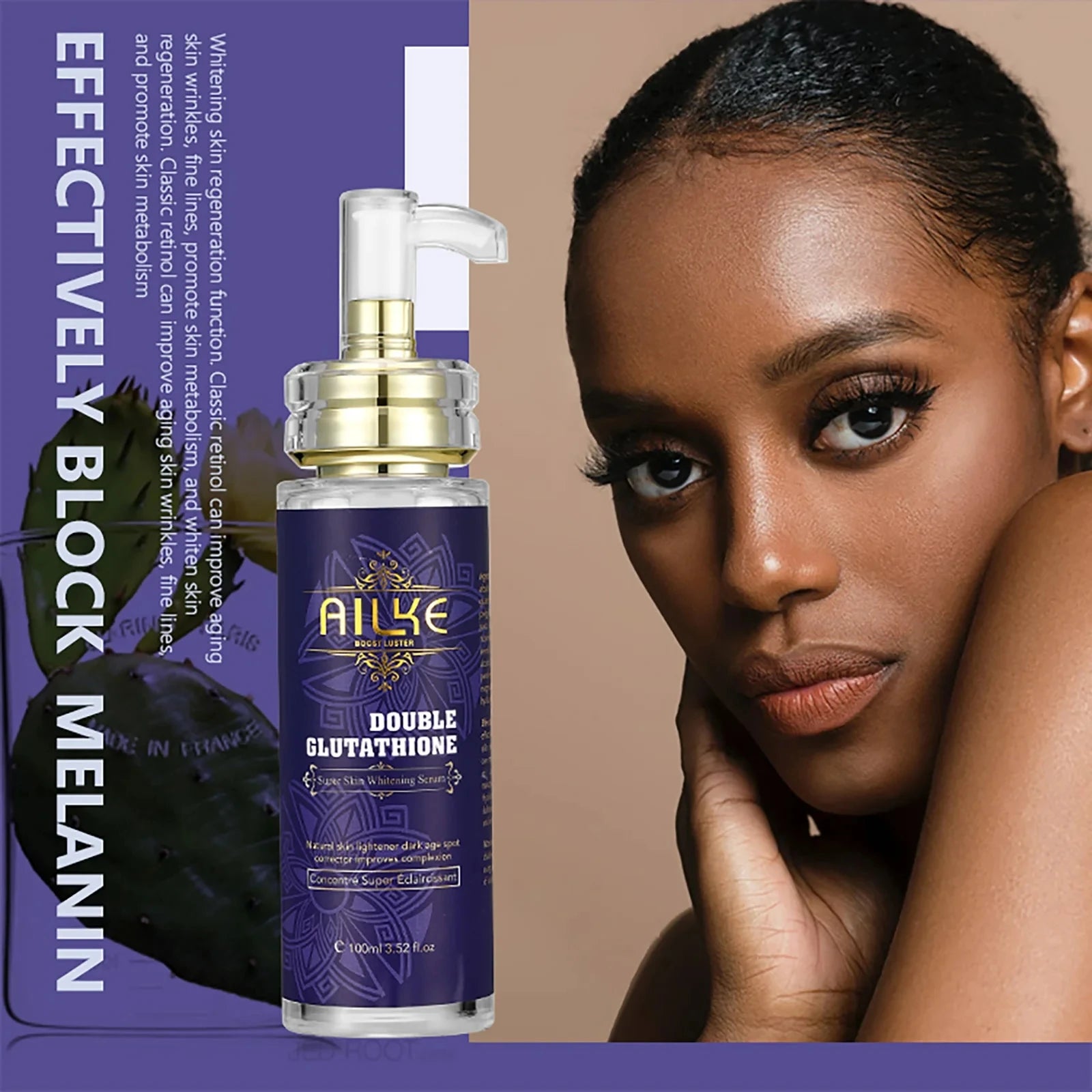AILKE Clareador de cuidados com a pele, com glutationa dupla, clareador, hidratante, remove manchas escuras, melanina, cuidados faciais brilhantes da pele