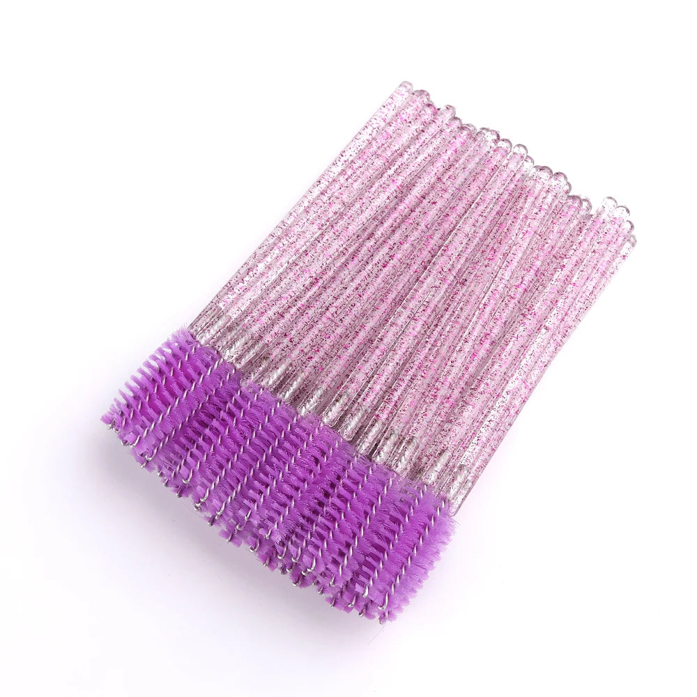 50 pçs pincéis de cílios descartáveis extensão cristal sobrancelha escova rímel varinha cílios conjunto de ferramentas cosméticas maquiagem beleza