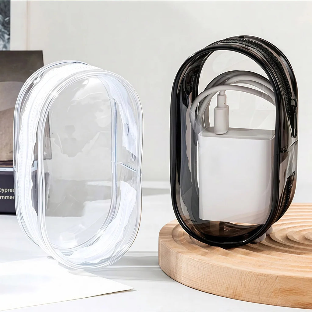 Mini saco de armazenamento com zíper transparente, chaveiro portátil, boneca de desenho animado, organizador de brinquedos para fones de ouvido, carregadores, cabo de dados, sacos de presente