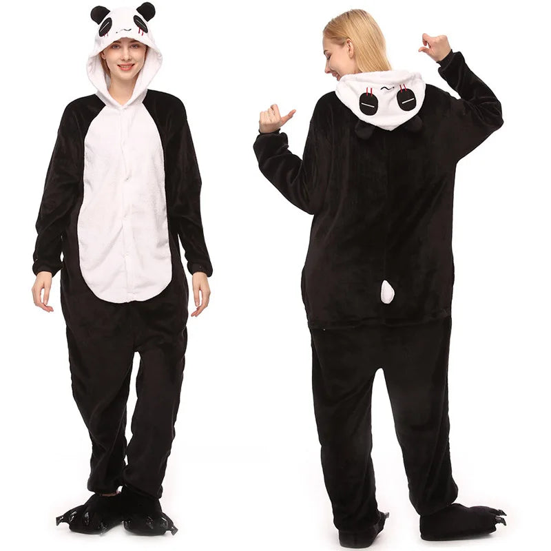 Mulheres animal kigurumi pijamas inverno grosso flanela pijamas adulto com capuz pijama homewear halloween cosplay trajes de festa