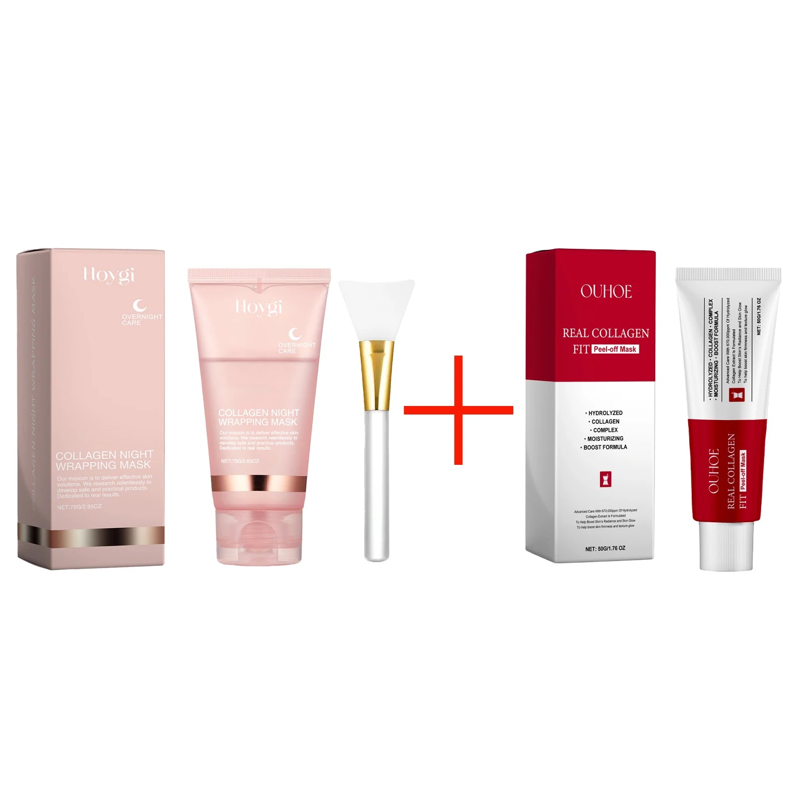 Ouhoe Máscara Peel Off de Colágeno com Pincel de Aplicação Anti Rugas Firmador Hidratante Fácil Descasque Todos os Tipos de Pele Não Irritante Limpo