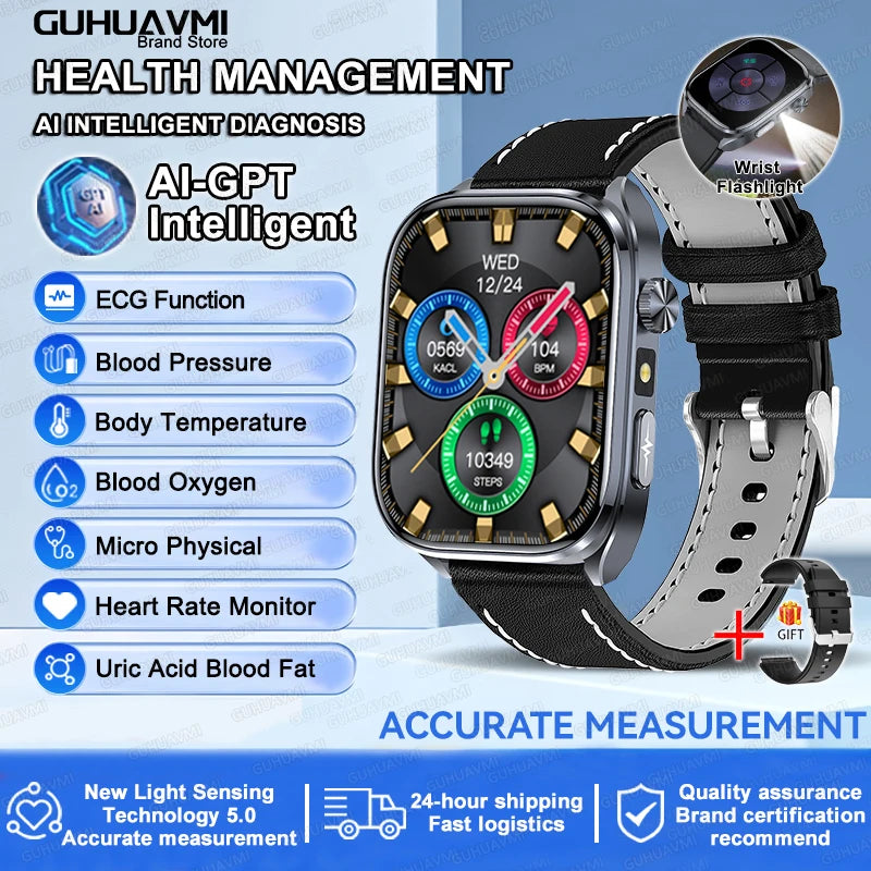 Novo Smartwatch 2026 com ECG Preciso, Análise de Saúde Cardíaca, Análise de Sangue, Lipídios no Sangue, Pressão Arterial e Chamada Bluetooth para Homens