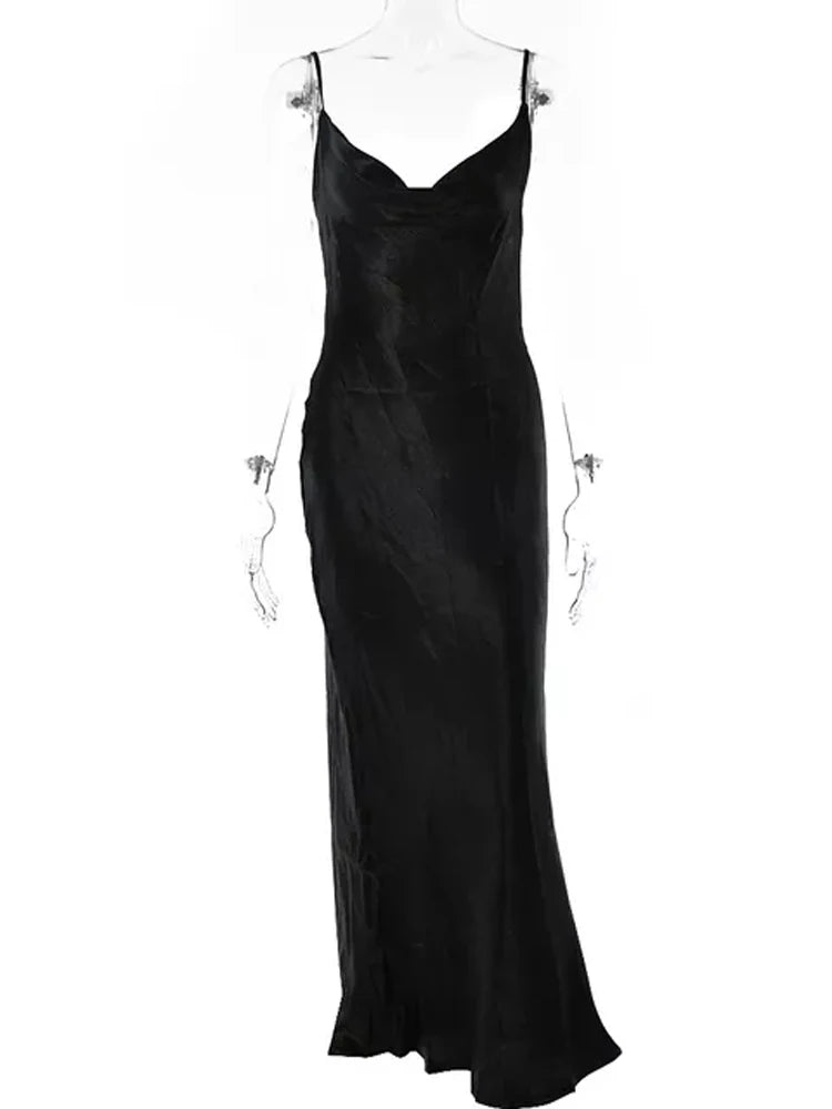 Vestido Longo JULISSA MO Sexy com Alças Finas e Costas Abertas, Vestido de Noite em Cetim com Amarração, Vestido de Festa Elegante Justo ao Corpo 2026