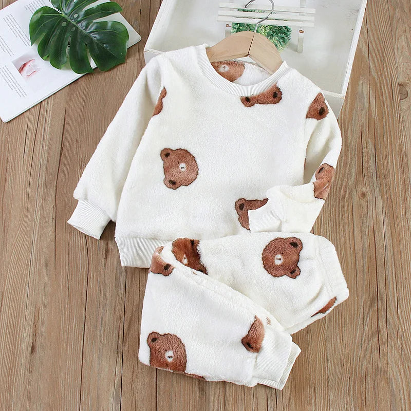 Conjuntos de pijamas super macios de veludo coral para crianças meninos meninas calças de mangas compridas preguiçosos conjuntos de pijamas sólidos