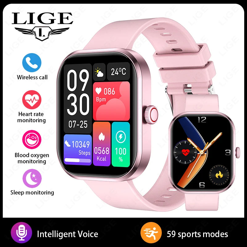 Lige 2.01 "tela hd relógio personalizado rosto relógio inteligente feminino à prova dwaterproof água esporte senhoras relógios bt chamada monitor de saúde feminino smartwatch