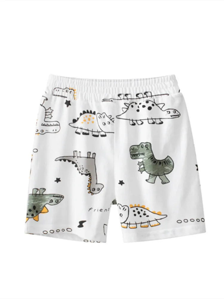 2023 Verão Crianças Dinossauro Carro Shorts Dos Desenhos Animados para o Menino 100% Algodão Puro Crianças Meninas Esportes Casual Meia Calças para Idades 1-9 Crianças