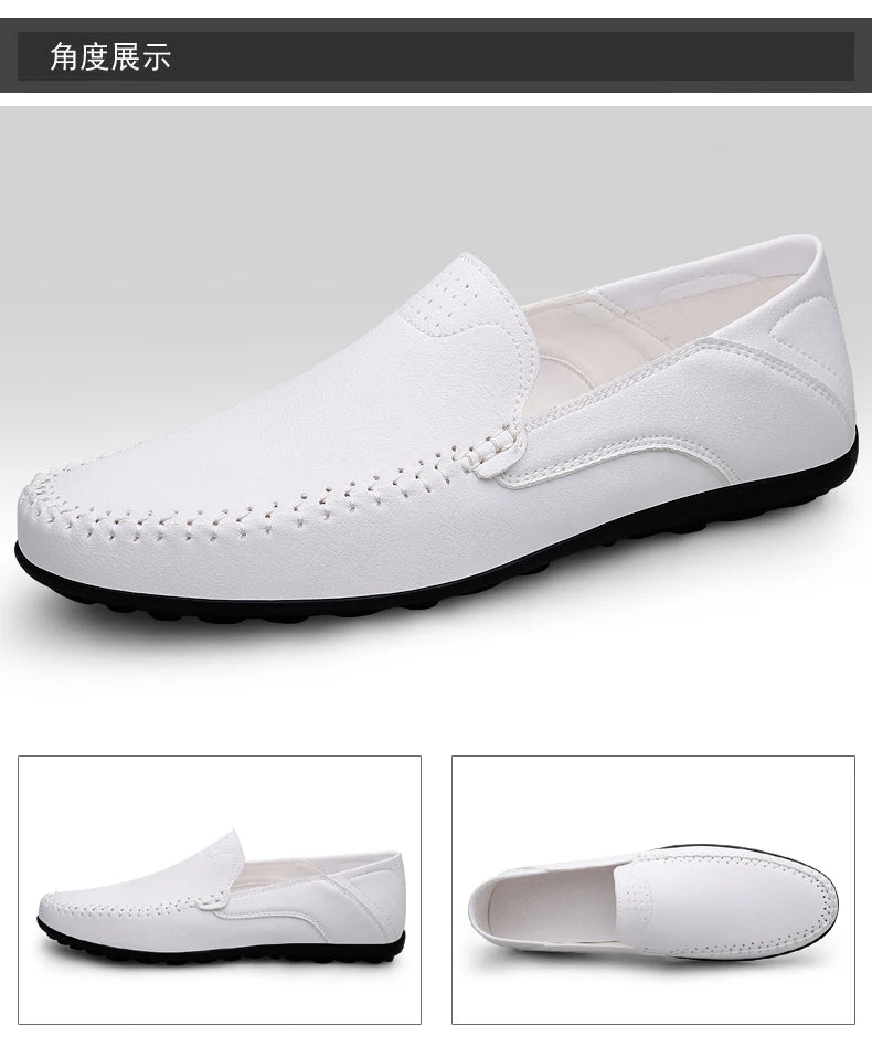Mocassins Masculinos de Couro Genuíno Slip-On Casuais Estilo Náutico Formais Artesanais Designer 2025 Zapatillas Hombre