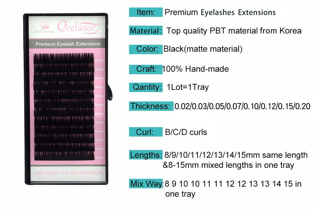 Extensões de Cílios Postiços Qeelasee Profissionais de Mink, Cílios Individuais para Maquiagem, Volume e Fans de Cílios, Atacado