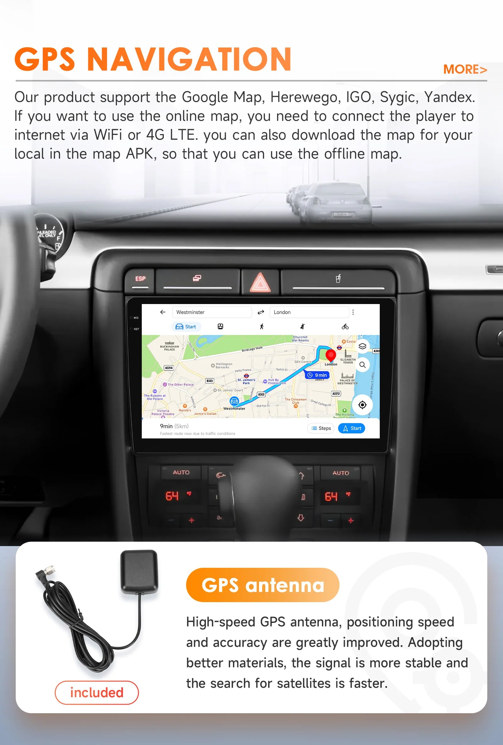 Rádio de Carro Android 2Din de 9 polegadas Hizpo para Audi A4 B8 B7 B6 S4 RS4 2000 - 2009 SEAT Exeo BT 4G DSP RDS CarPlay Navegação GPS 360CAM