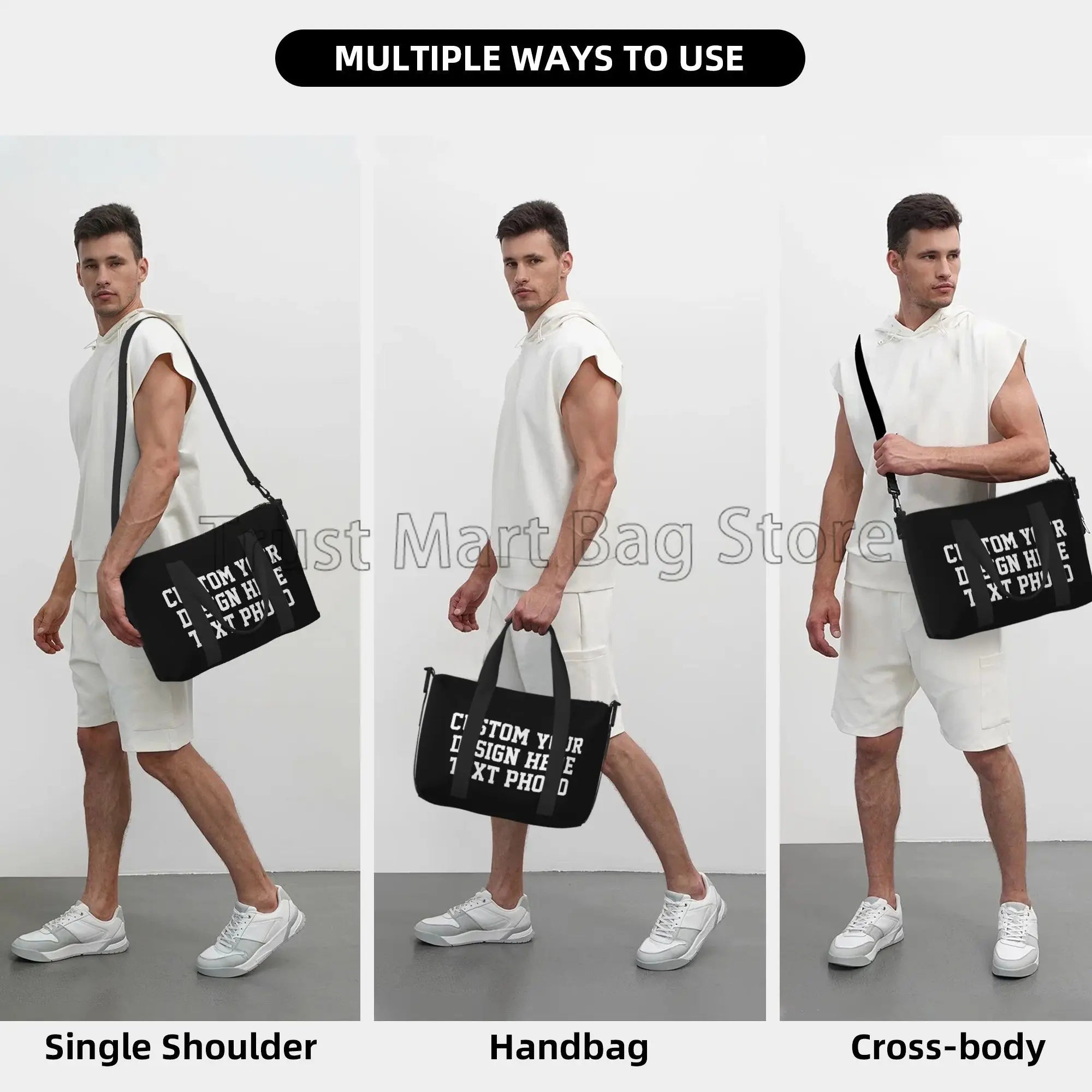 Personalize seu design texto foto impressão duffle sacos personalizado durável fim de semana durante a noite saco para mulheres homens saco de bagagem de viagem
