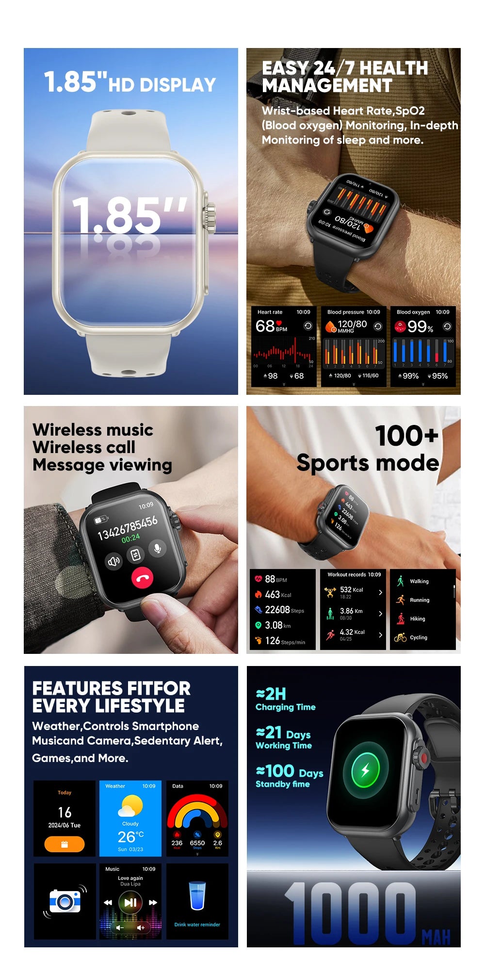 2025new para xiaomi ios relógio ultra2 relógios inteligentes feminino 1000mah 1.85 "amoled tela de toque completa bt chamada senhoras moda smartwatch
