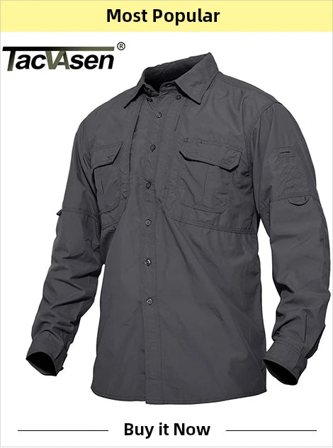 Tacvasen-camiseta de manga curta com bolsos com zíper para homens, roupas de estilo safári, cor sólida, para caminhadas e trabalho, para o verão