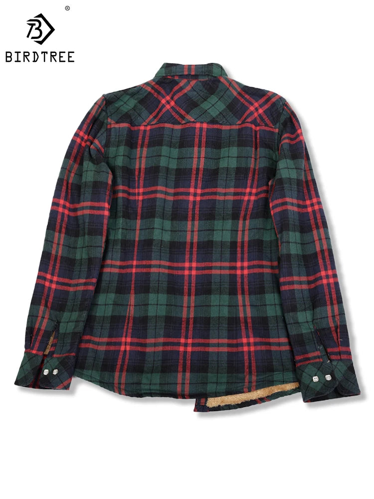 Camisa Xadrez Feminina de Veludo Grossa e Quente, Blusa Casual de Manga Longa com Forro de Lã para Inverno, Tamanhos M-5XL, Roupa de Outono T77710A