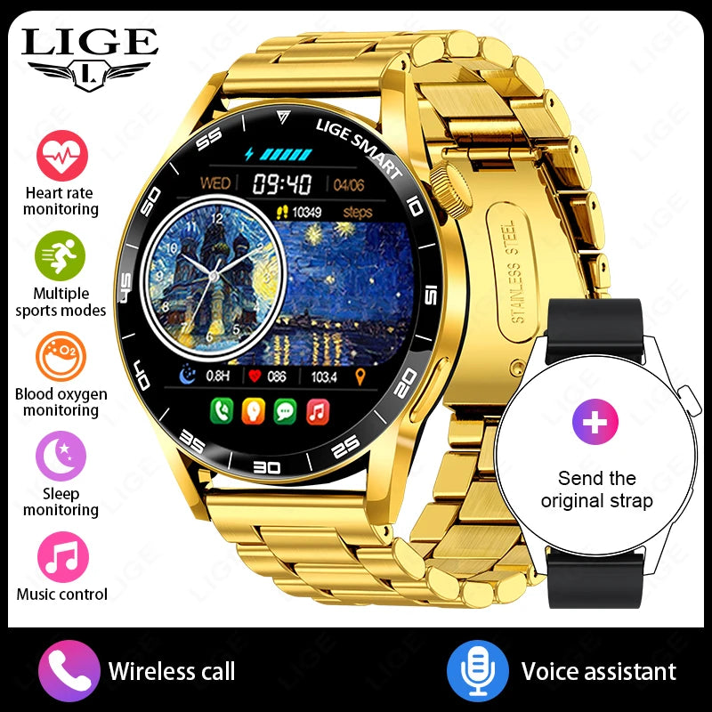 Relógio Inteligente LIGE 2026 com Chamadas de Voz para Homens, Tela HD de 1.38", IP68 à Prova D'água, Relógio Esportivo e Fitness, Novo Smartwatch para Homens e Mulheres, Compatível com Android e iOS