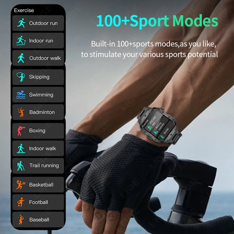 Lige novo militar relógio inteligente masculino esportes ao ar livre 3atm à prova dwaterproof água oxigênio no sangue bluetooth chamada relógios smartwatch para android