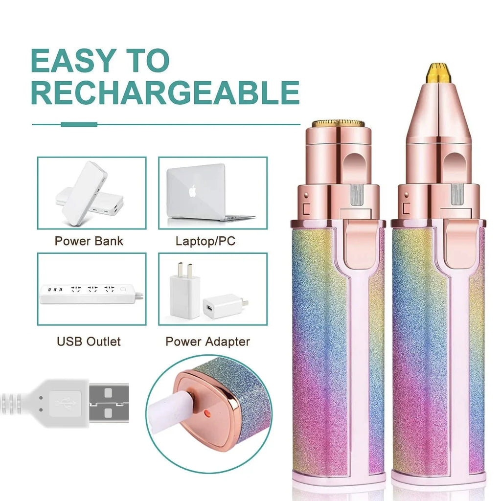 Removedor de Pelos Faciais Elétrico 2 em 1 com Luz LED, Aparador de Sobrancelhas e Barbeador Indolor para Remoção Suave e Delicada de Pelos