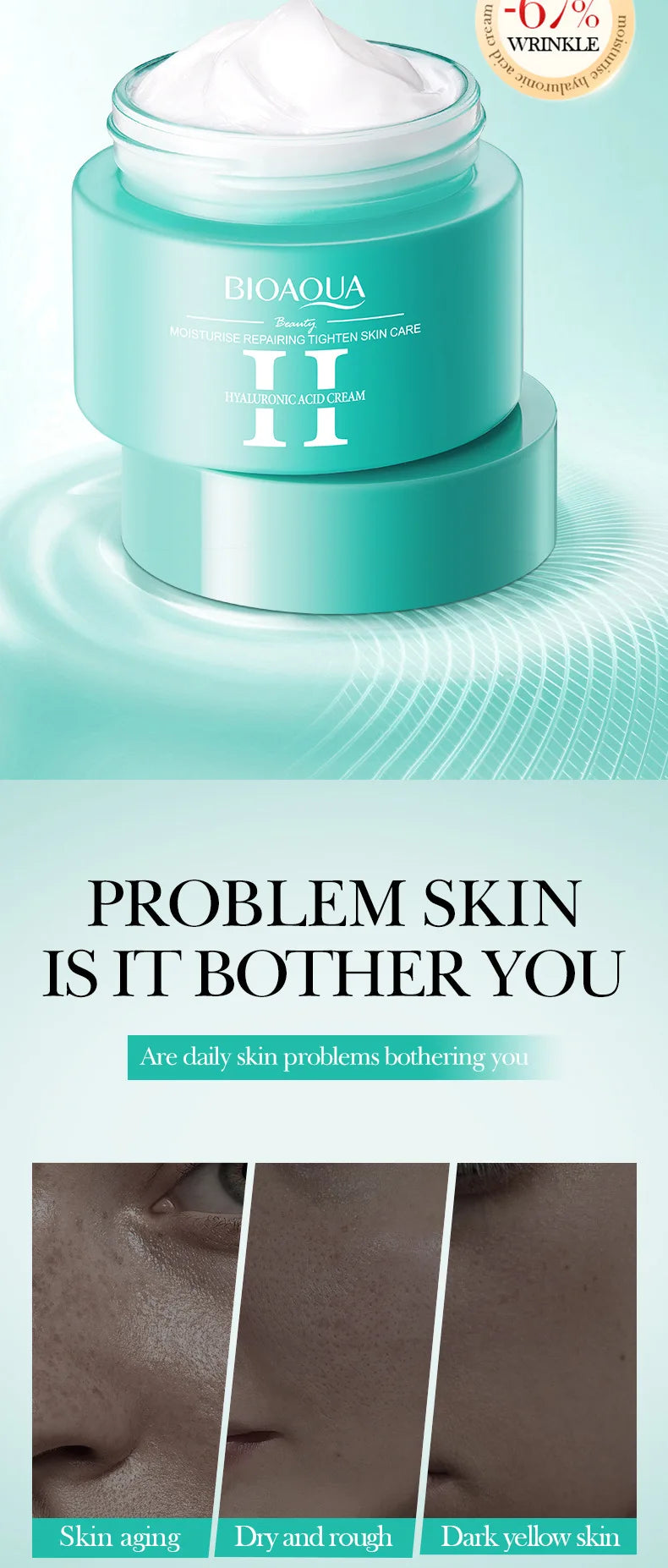 2 pçs/kit bioaqua ácido hialurônico conjuntos de cuidados com a pele rosto creme para os olhos hidratante hidratante endurecimento cremes faciais cuidados com a pele do rosto