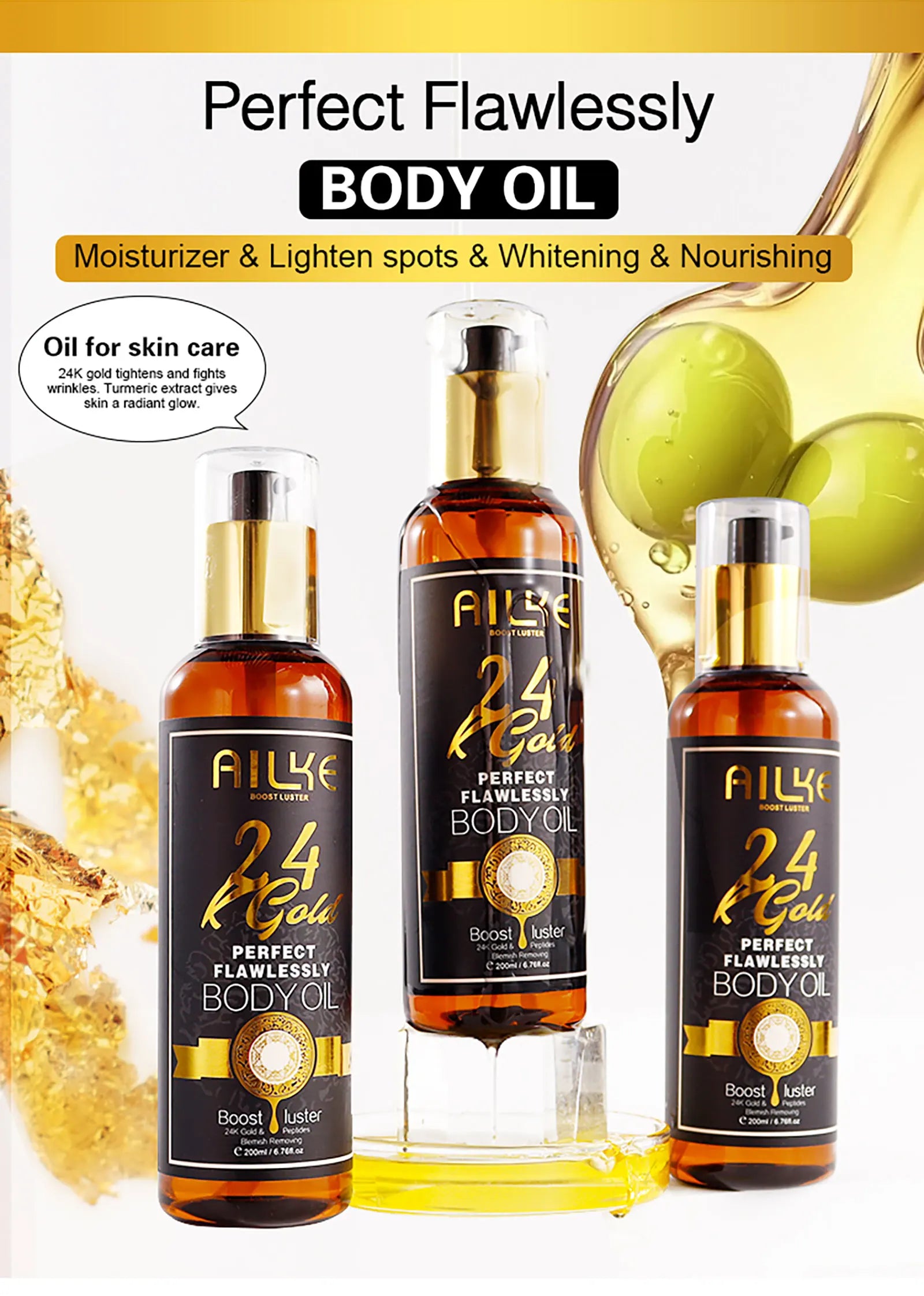 AILKE 24K Glod Alcance de cuidados com a pele impecável, clareador de pele, reduz manchas escuras, melanina, rugas, hidratação, para mulheres e homens