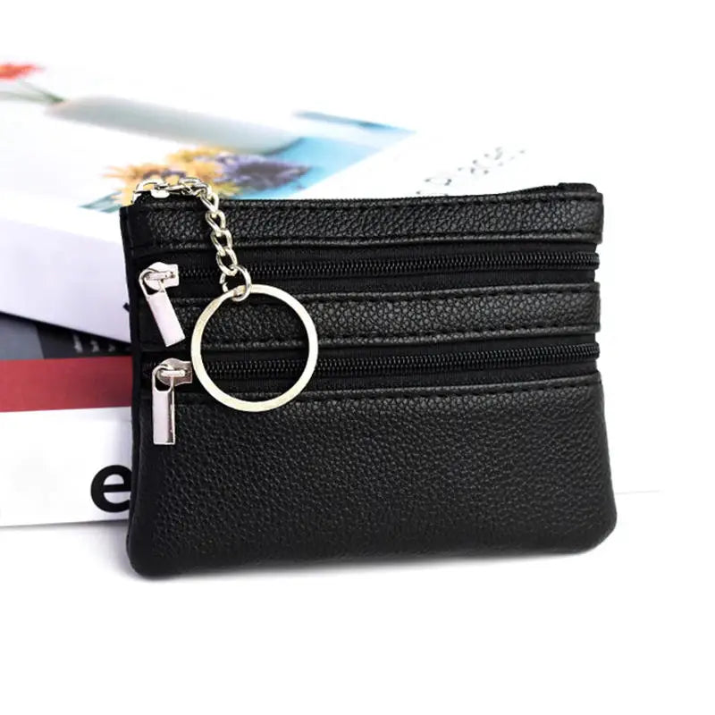 Bolsa de moedas de couro pu 2025 novo com chaveiro bolsa de bolso à prova d'água com zíper resistente ao desgaste porta-cartões de crédito masculino