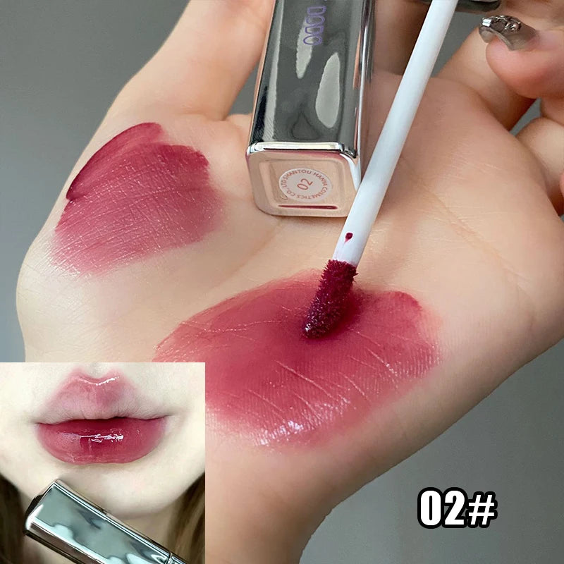 Punk roxo espelho água brilho labial tubo de prata vermelho lábio esmalte vidro óleo labial à prova dwaterproof água batom líquido nude claro matiz maquiagem 1pc