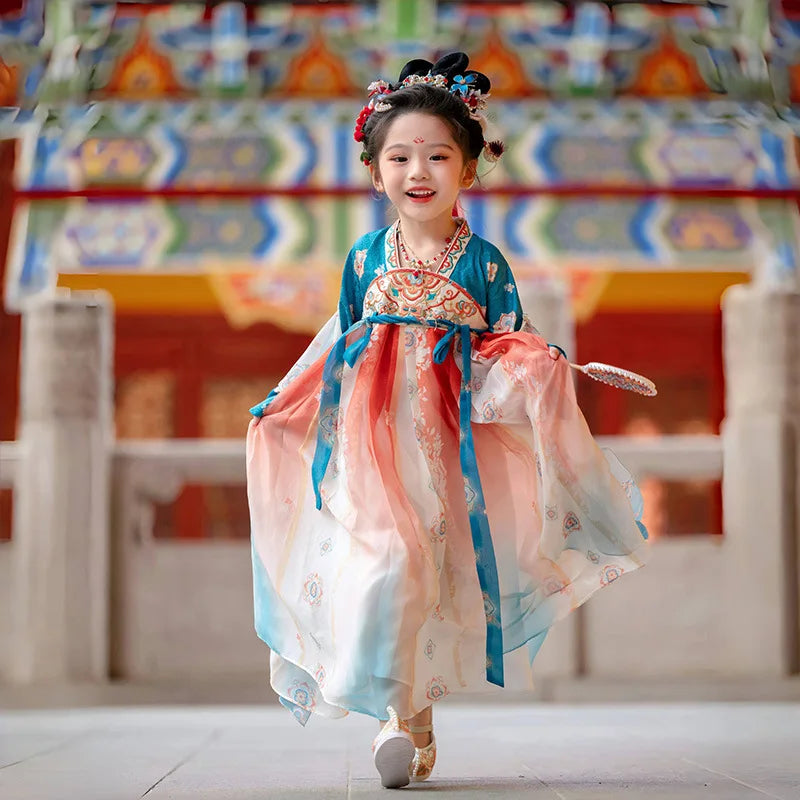 Traje de festa de verão vestidos da menina do vintage crianças roupas vestido casual bebê chinês hanfu cosplay crianças princesa meninas vestido