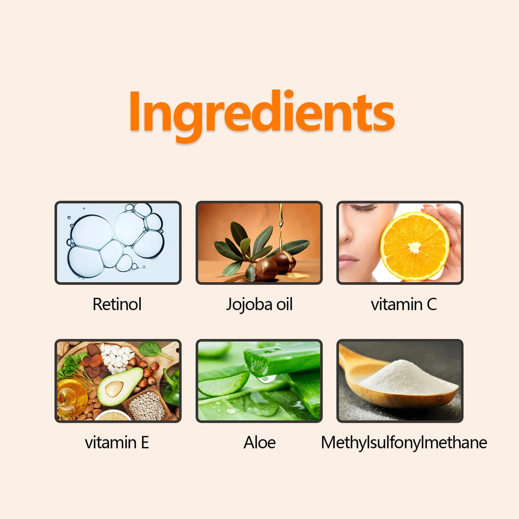 O soro facial com vitamina C reduz linhas finas e ilumina a pele naturalmente sem adição de retinol, óleo de jojoba, produtos de cuidados faciais