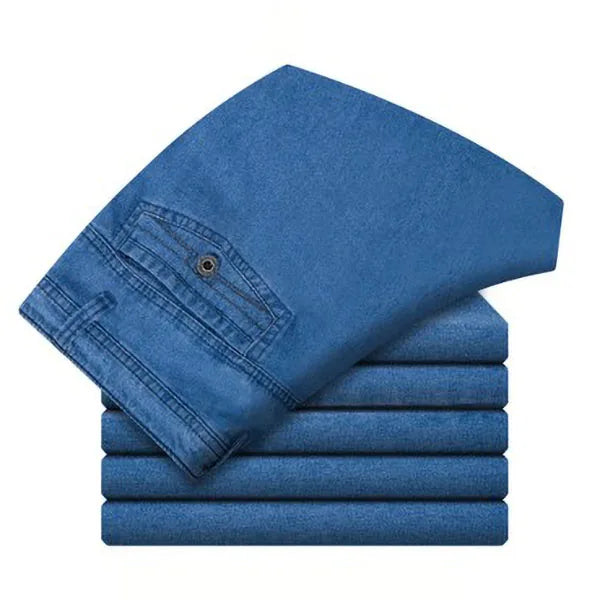Calça jeans masculina clássica, tamanho 30-45, social, plus size, baggy em algodão, azul, trabalho