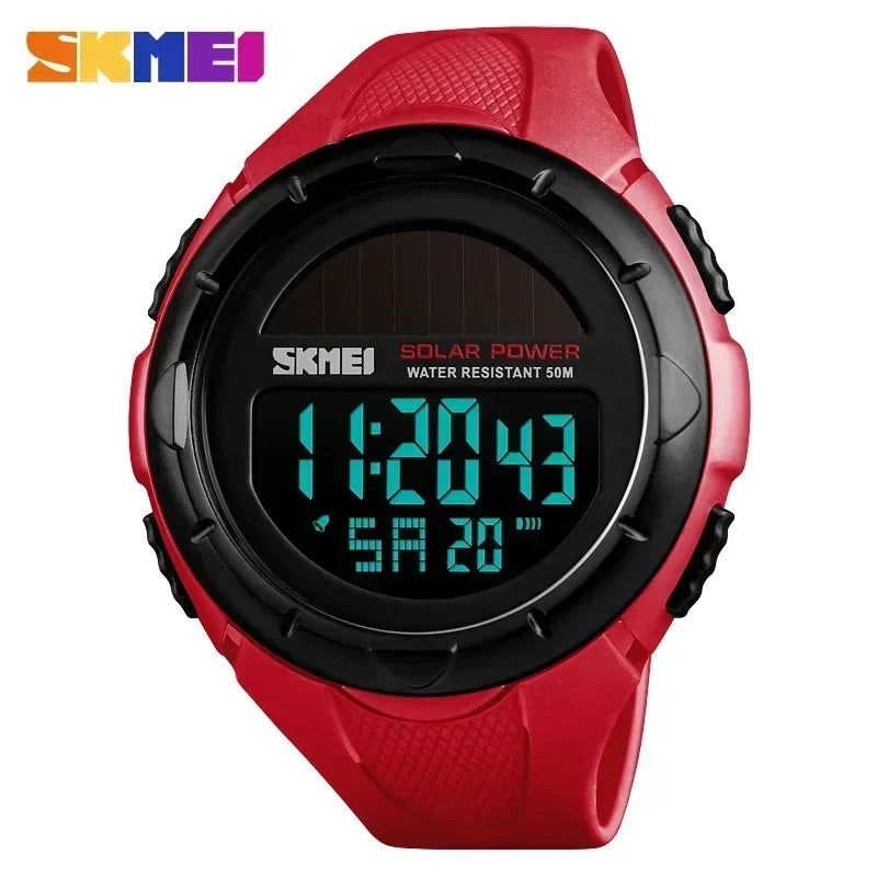 Skmei 1405 esporte digital relógios de pulso dos homens solar para energia ambientalmente alarme masculino reloj hombre relógios luminosos