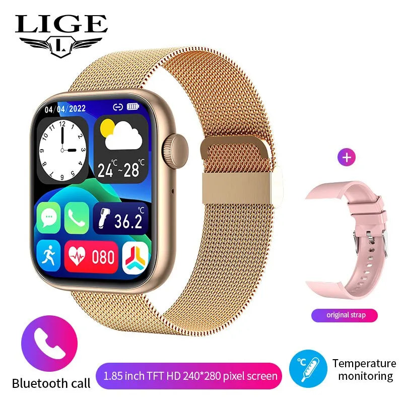 LIGE-Full Touch Screen Smart Watch para mulheres, Bluetooth Call, relógios impermeáveis, Sport Fitness Tracker, Smartwatch para senhora
