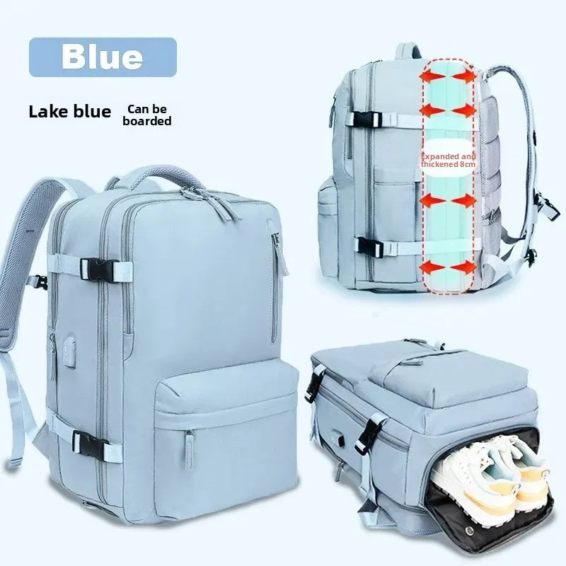 Mochila de viagem expansível de grande capacidade, bolsa de ombro dupla para viagens de negócios, montanhismo e transporte de computador