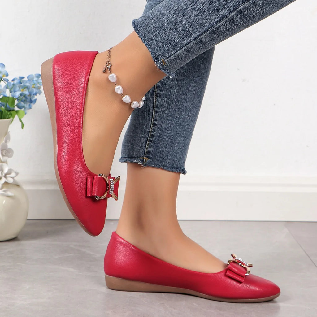 Novas mulheres apartamentos sapatos ballets fivela de metal arco mocassins planos mulheres grandes metros moda mary jane sapatos para mulher zapatos de mujer