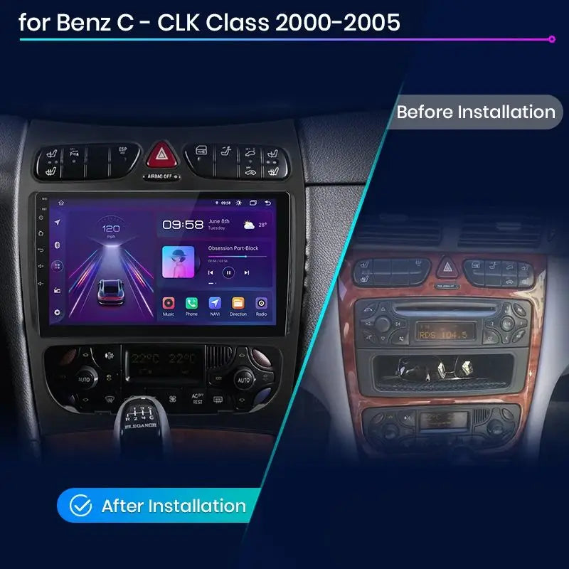 Junsun carplay android auto rádio do carro para mercedes benz classe c w203 c200 c320 c350 clk w209 2000-2005 multimídia inteligente 4g