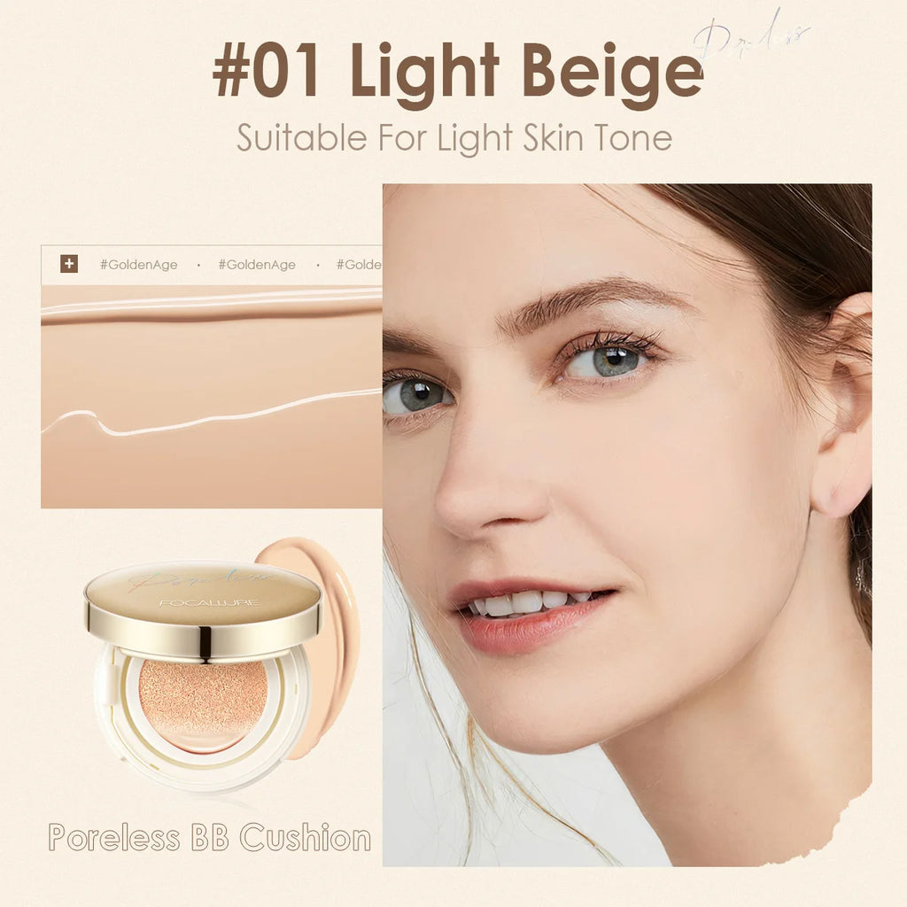 Focusallure fundação almofada de ar à prova dwaterproof água base fosca poros alta cobertura creme facial nutritivo suave fundação maquiagem