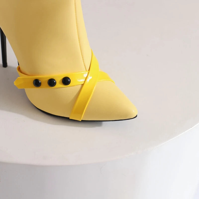 REAVE CAT-Sexy Stiletto Botas de Salto Alto, Botas de Couro, 12cm, Preto, Amarelo, Roxo, Tamanho Grande 44, 45, 46, 47, 48, US15, US16, US17
