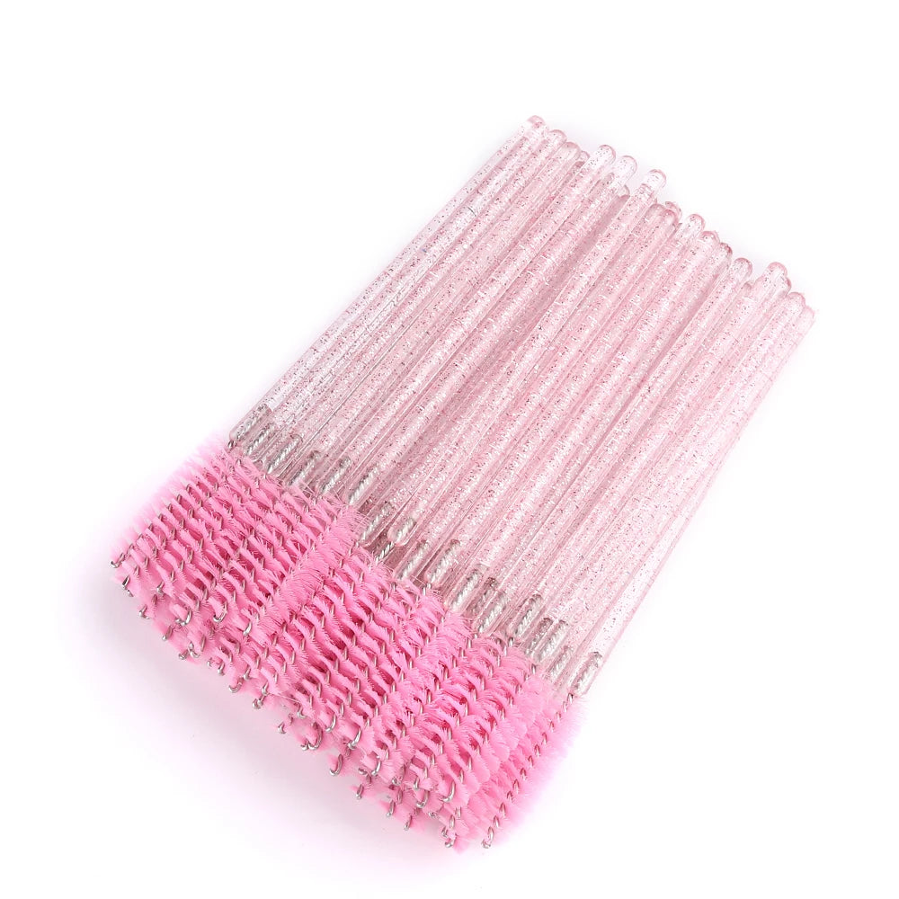 50 pçs pincéis de cílios descartáveis extensão cristal sobrancelha escova rímel varinha cílios conjunto de ferramentas cosméticas maquiagem beleza