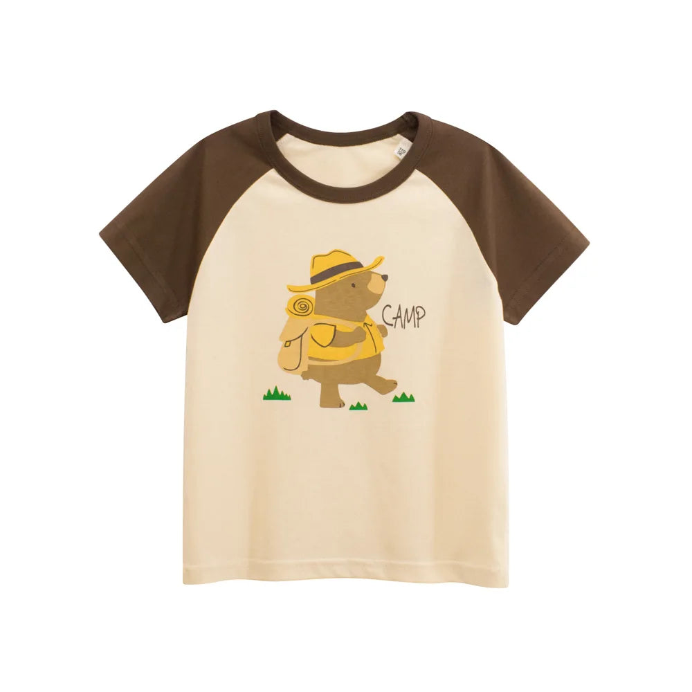 Camisetas dos desenhos animados da menina 2025 crianças 100% algodão roupas bonitos cão gato elefante crianças meninas manga curta casual esporte topo t