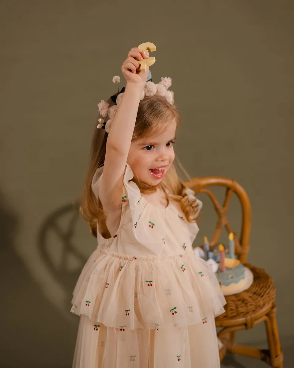 Verão ks bebê meninas cereja malha vestido crianças roupas meninas vestidos de princesa saias festa de natal manga longa vestidos
