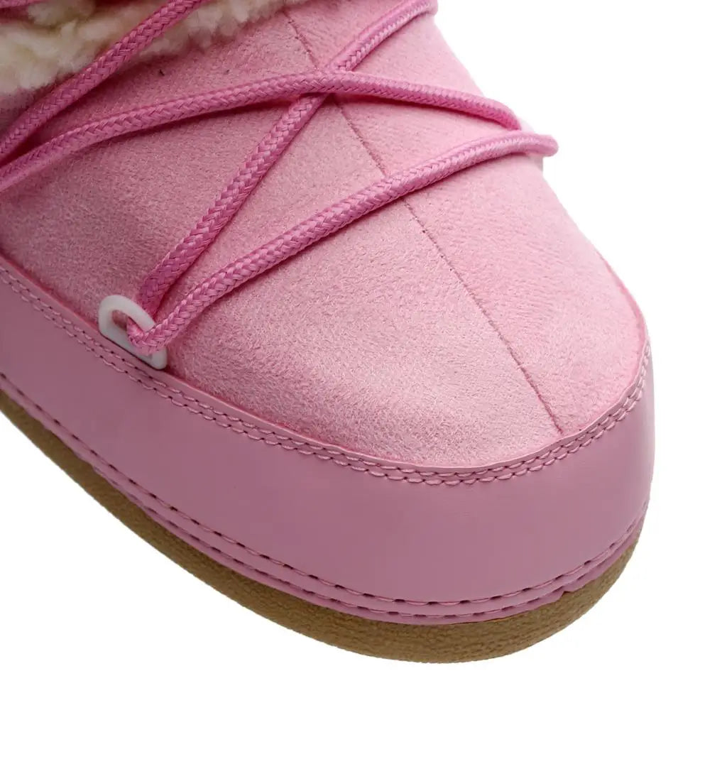 Botas de inverno rosa botas de neve femininas sola grossa botas de esqui quentes meados de bezerro botas de espaço antiderrapantes sapatos de algodão navio livre