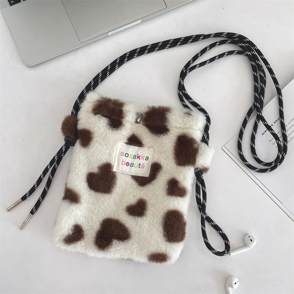 Novo ponto de pelúcia crossbody sacos para mulheres bonito rosa bolsa de ombro bolsas bolsa de telefone portátil