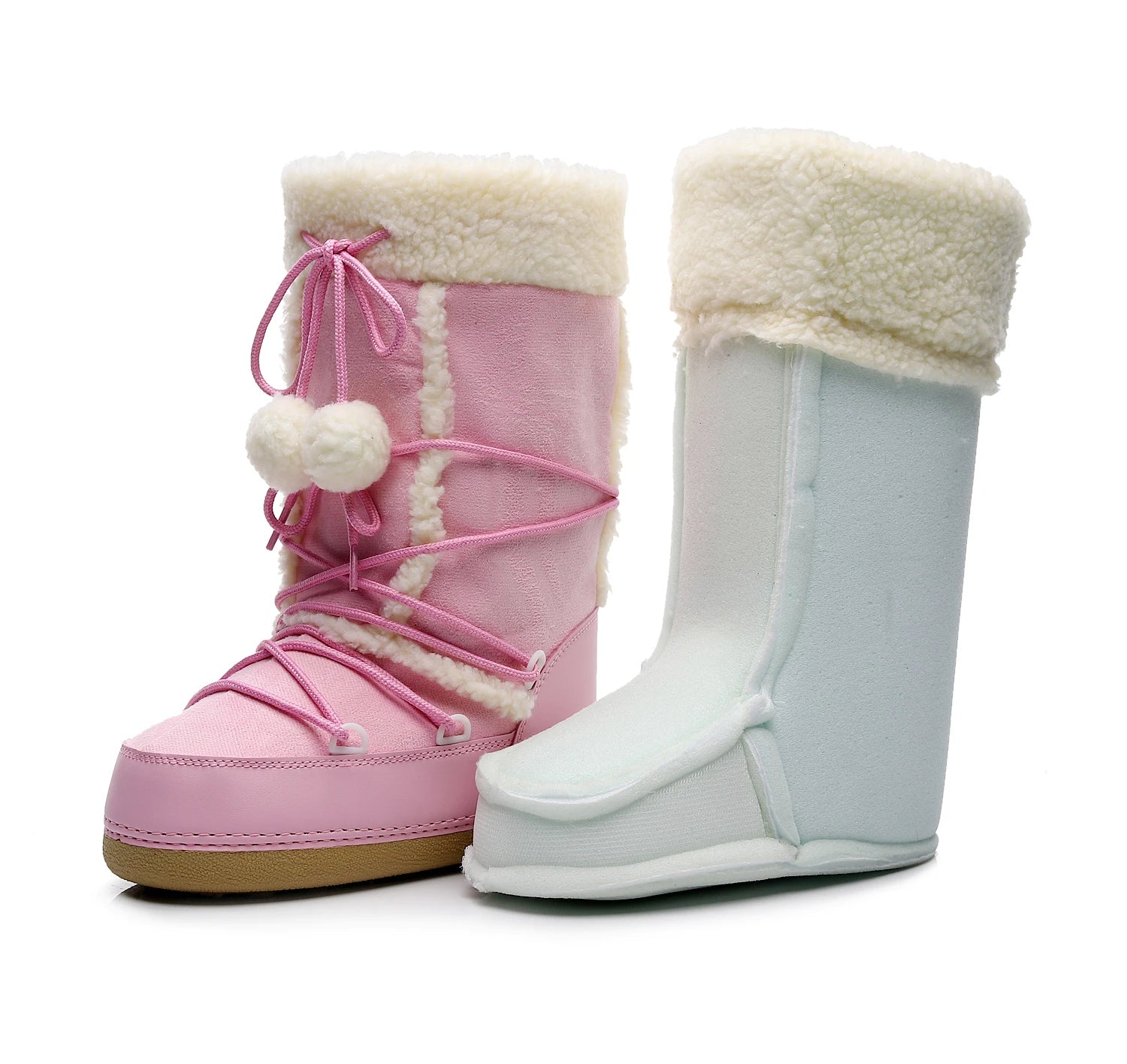 Botas de inverno rosa botas de neve femininas sola grossa botas de esqui quentes meados de bezerro botas de espaço antiderrapantes sapatos de algodão navio livre