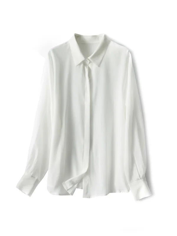 Suyadream camisas femininas de seda 100% seda real sólida manga comprida botão chique blusas 2025 primavera verão escritório senhora topo branco