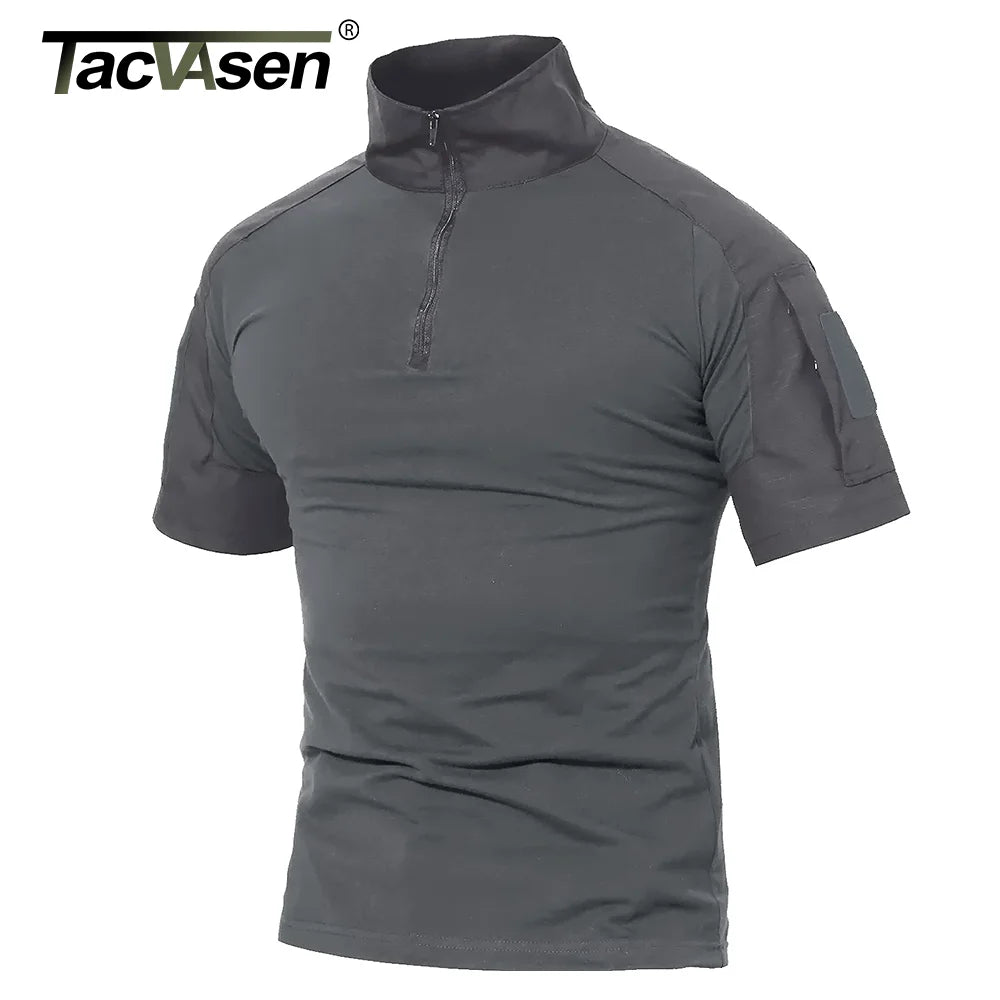 Tacvasen-camiseta de manga curta com bolsos com zíper para homens, roupas de estilo safári, cor sólida, para caminhadas e trabalho, para o verão